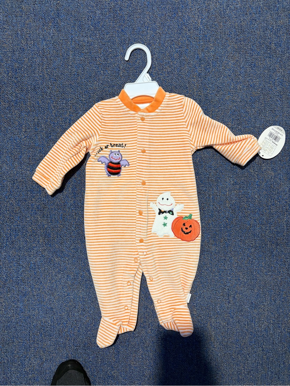 2 Carter's Orange and White Striped Halloween Footed One-Piece
